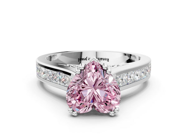 Platinum Fancy Pink Heart  Cut Channel Set Solitaire Engagement Ring with Prong Setting
