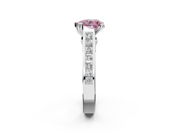 Platinum Fancy Pink Heart  Cut Channel Set Solitaire Engagement Ring with Prong Setting