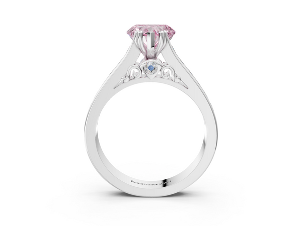 Platinum Fancy Pink Heart  Cut Channel Set Solitaire Engagement Ring with Prong Setting