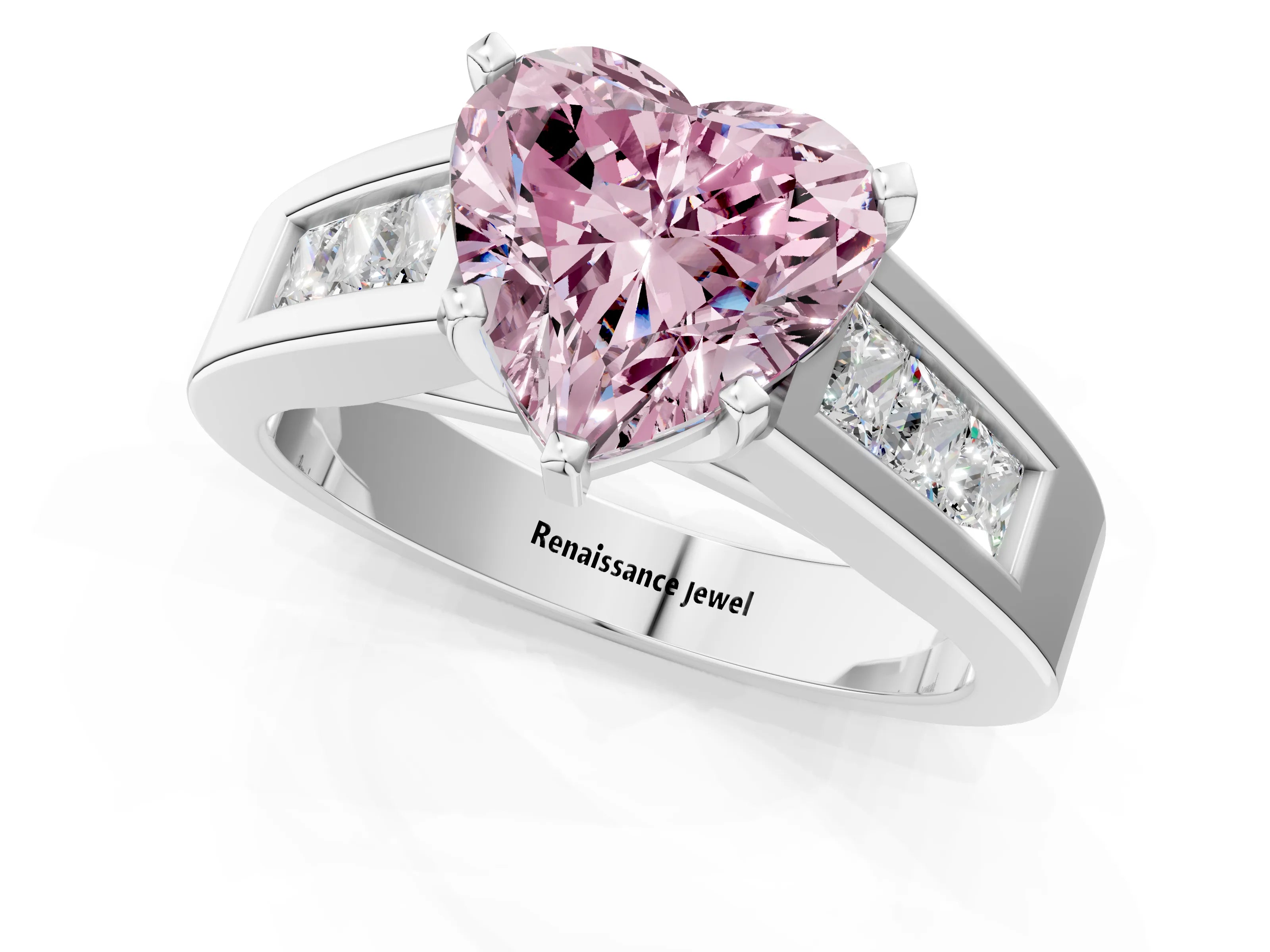 White gold Fancy Pink Heart Cut Cut Channel Set Solitaire Ring with Four-Prong Setting_13