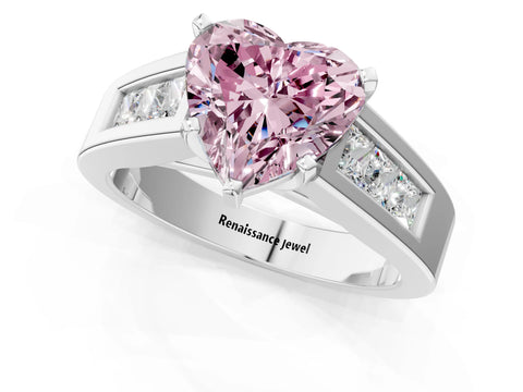 White gold Fancy Pink Heart Cut Cut Channel Set Solitaire Ring with Four-Prong Setting_13