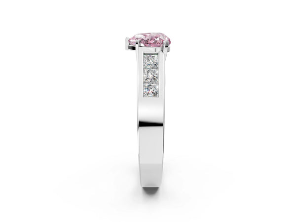 White gold Fancy Pink Heart Cut Cut Channel Set Solitaire Ring with Four-Prong Setting