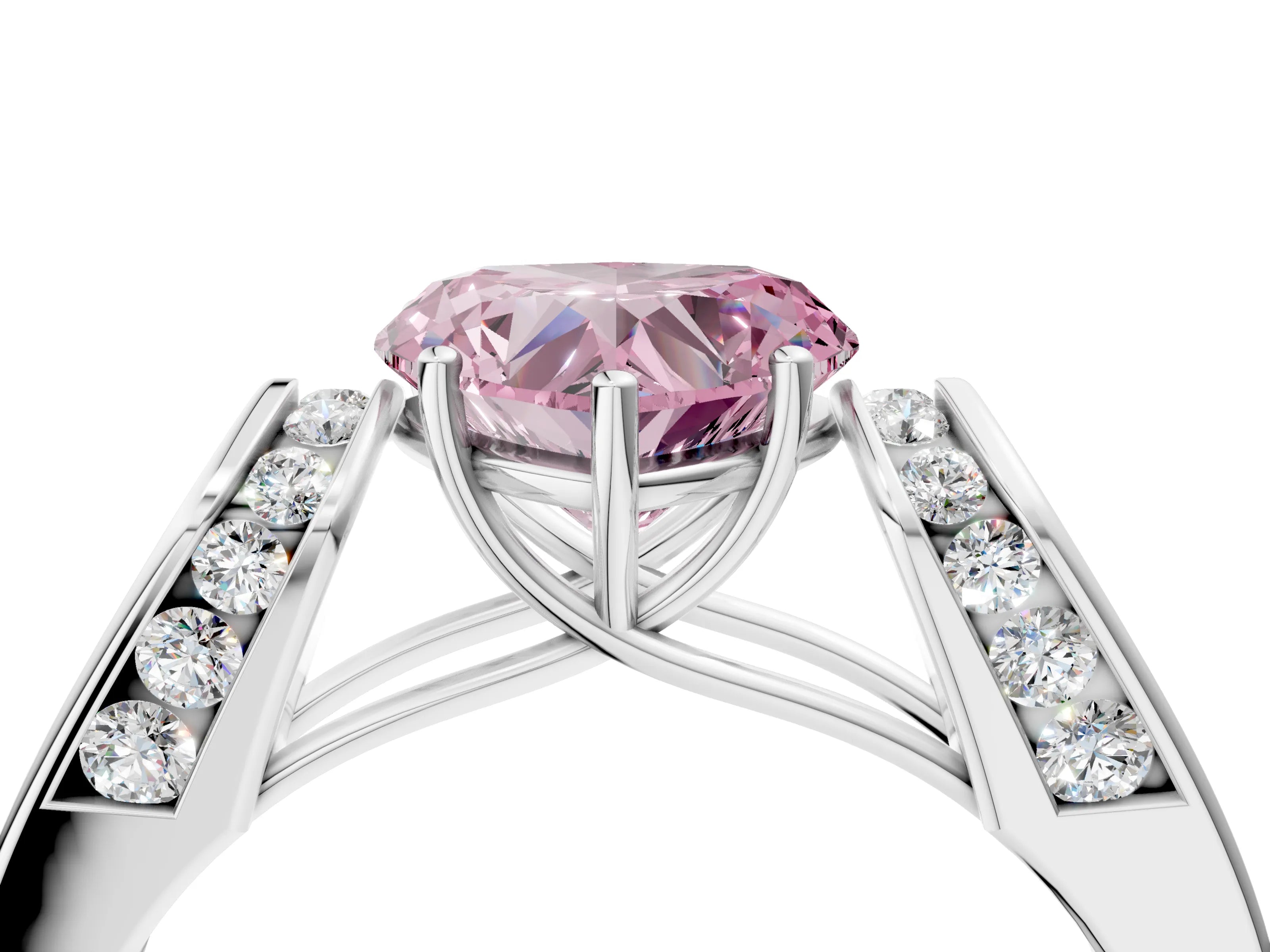 White gold Fancy Pink Heart Cut Cut Diamond Channel Set Solitaire Ring with Four-Prong Setting_100