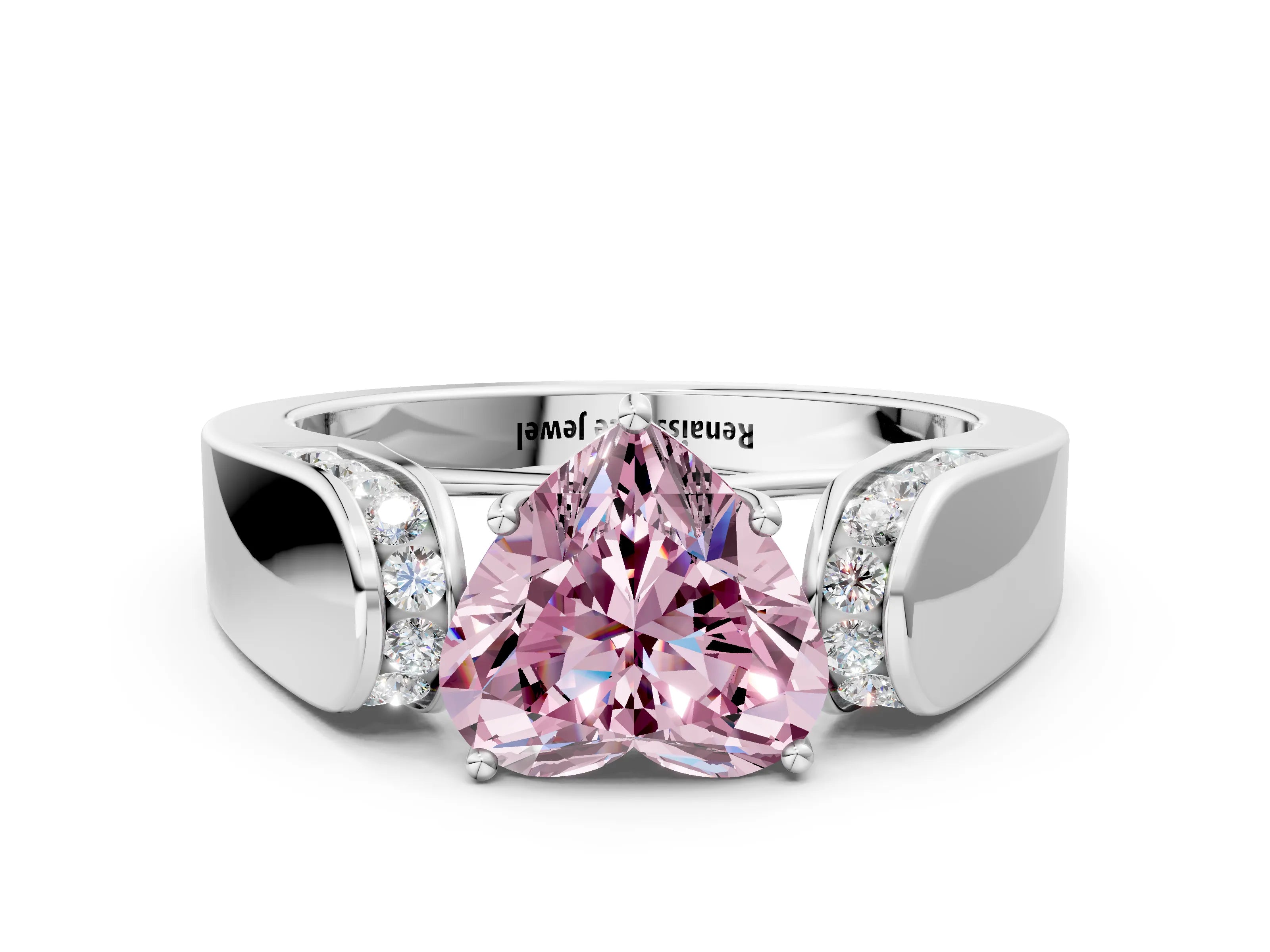 White gold Fancy Pink Heart Cut Cut Diamond Channel Set Solitaire Ring with Four-Prong Setting_120