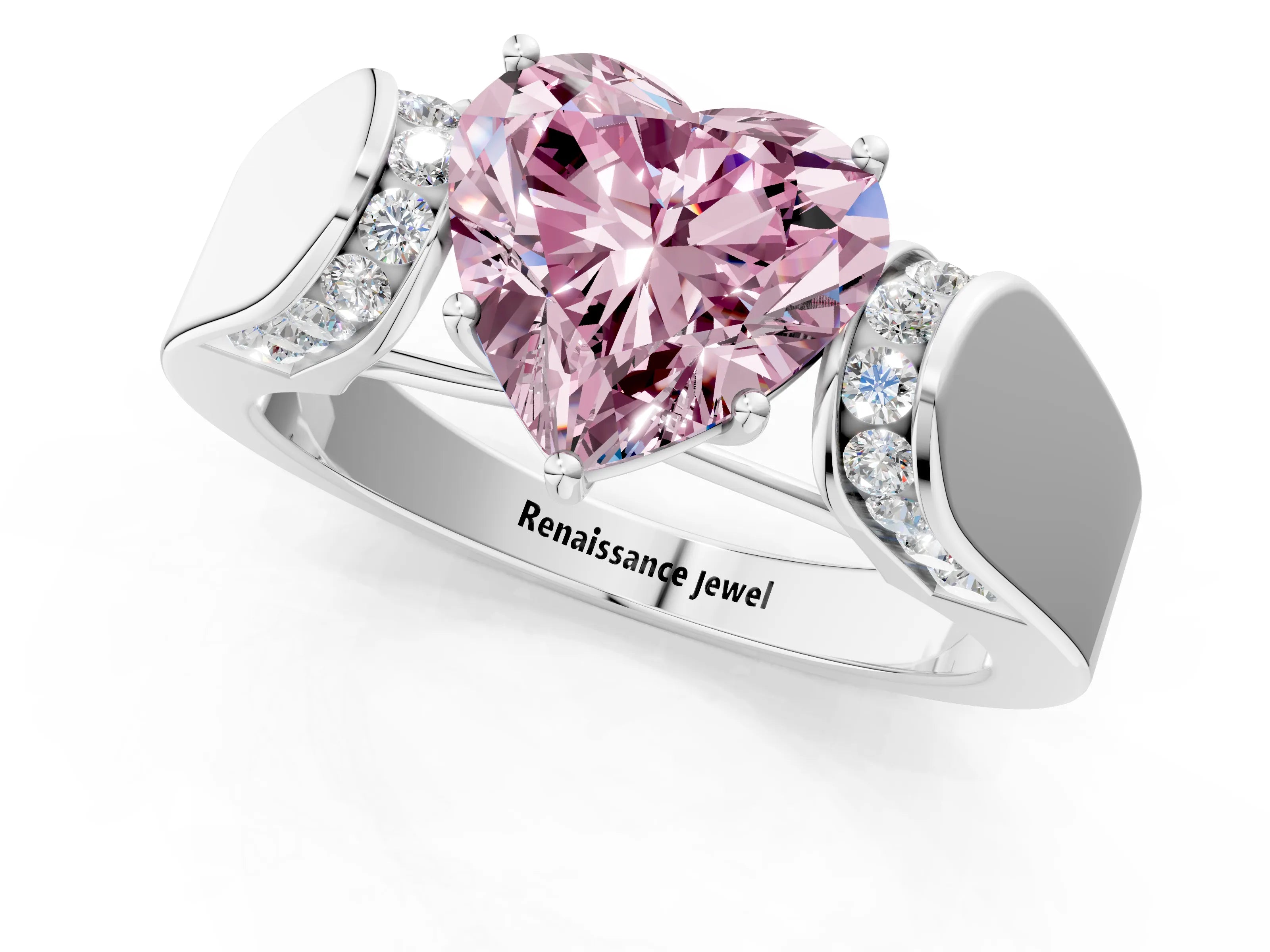 White gold Fancy Pink Heart Cut Cut Diamond Channel Set Solitaire Ring with Four-Prong Setting_121