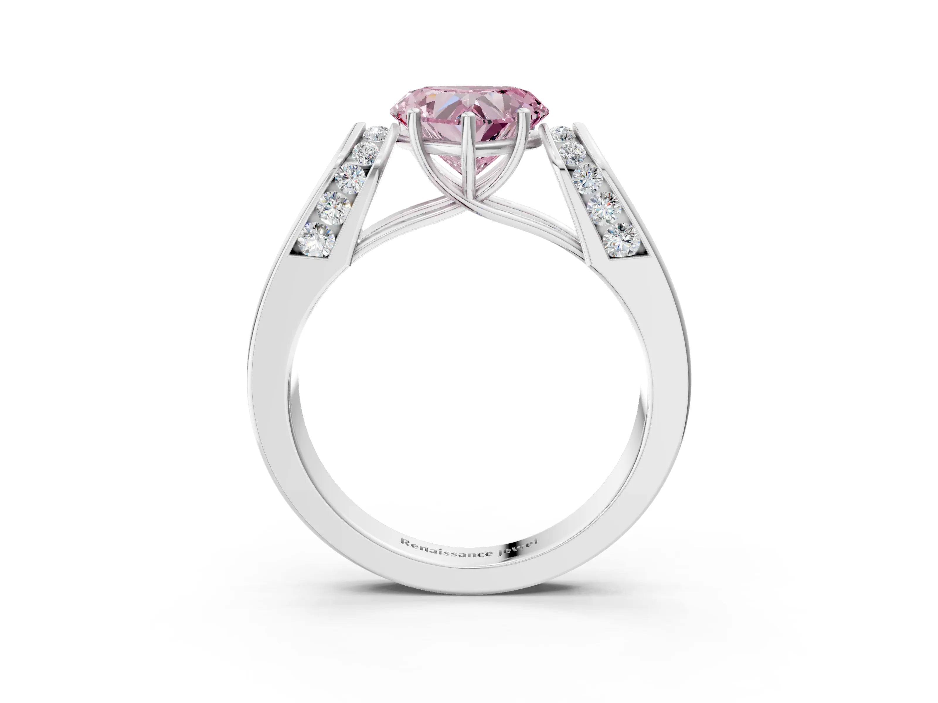 White gold Fancy Pink Heart Cut Cut Diamond Channel Set Solitaire Ring with Four-Prong Setting_123