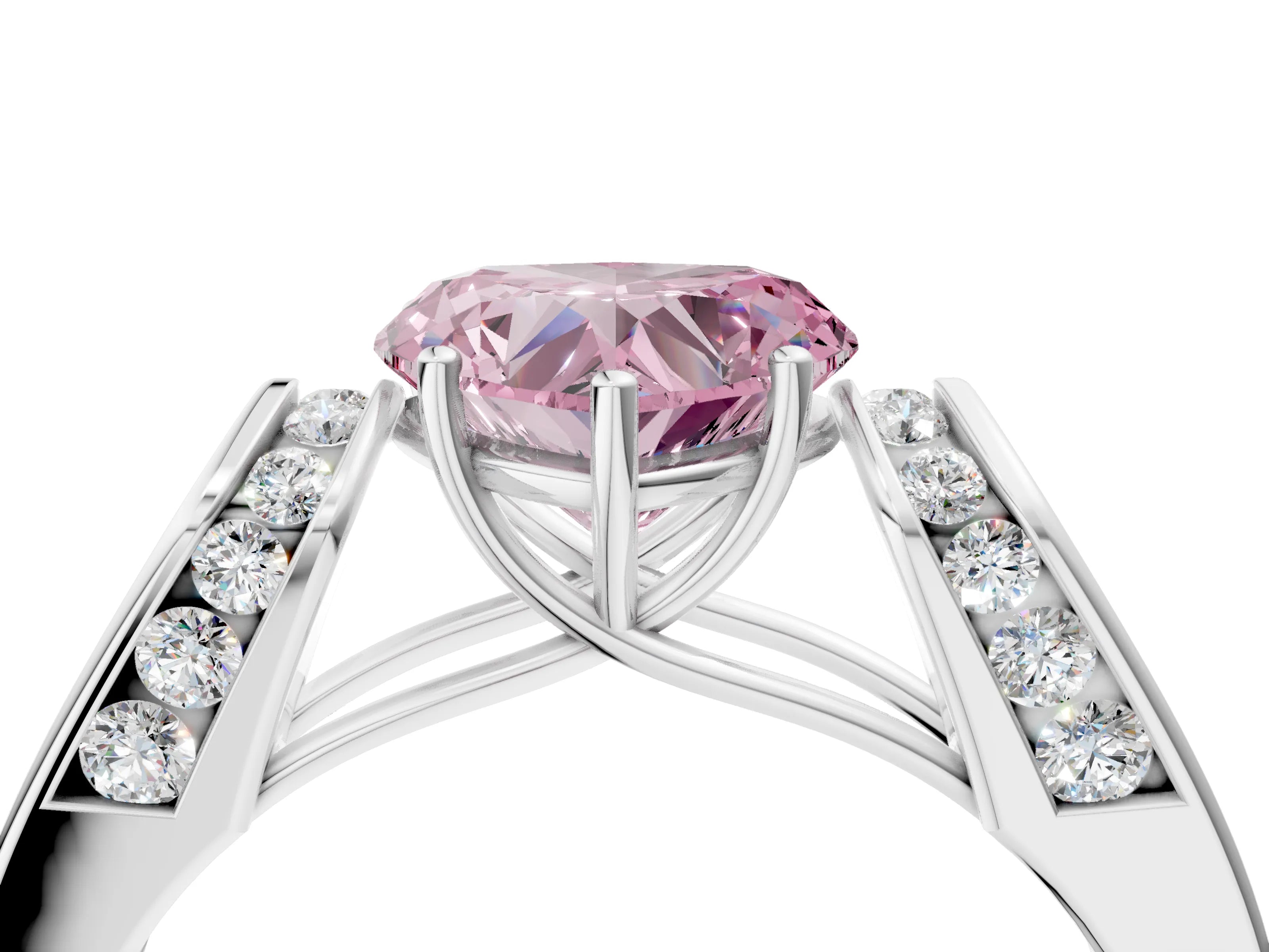 White gold Fancy Pink Heart Cut Cut Diamond Channel Set Solitaire Ring with Four-Prong Setting_28