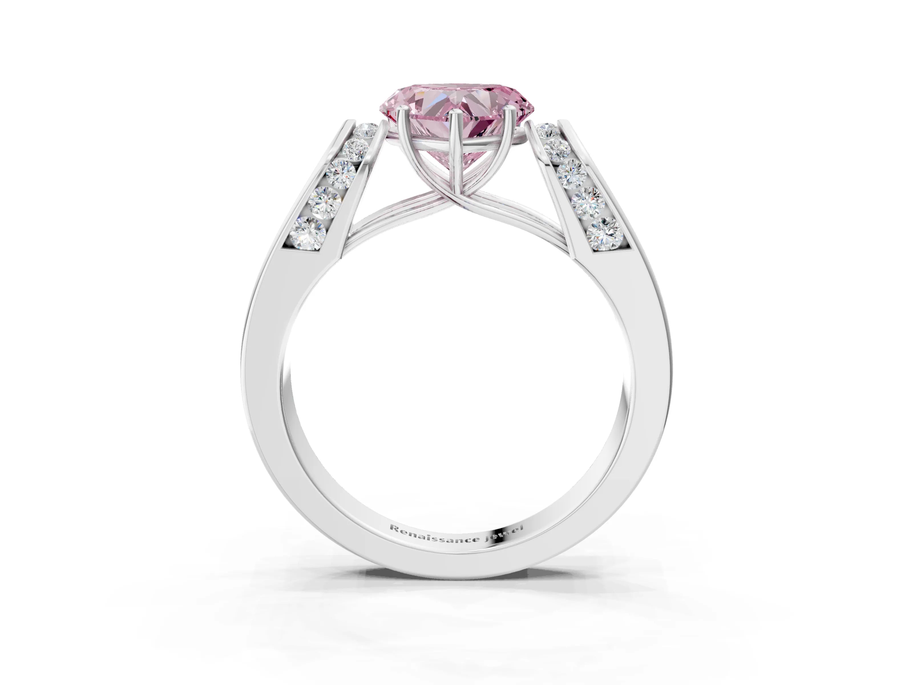 White gold Fancy Pink Heart Cut Cut Diamond Channel Set Solitaire Ring with Four-Prong Setting_3