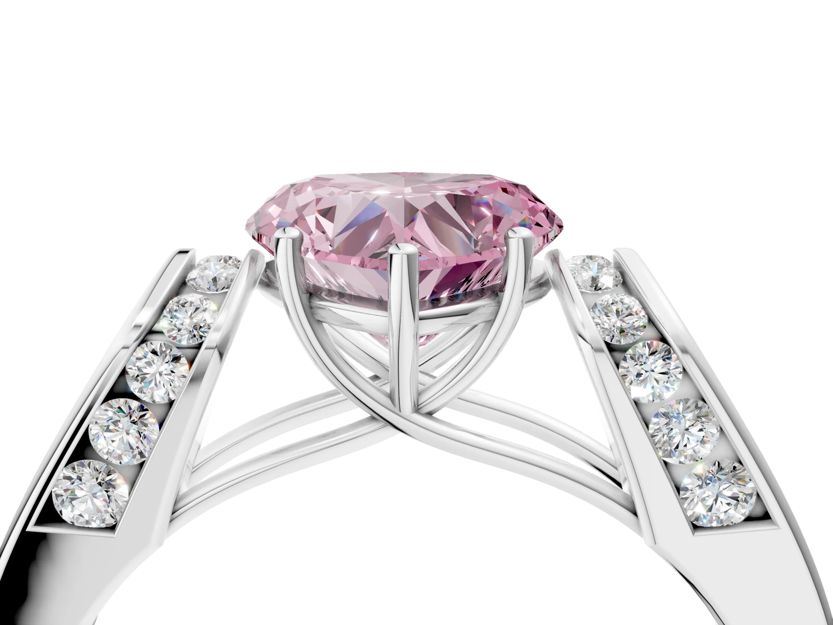 White gold Fancy Pink Heart Cut Cut Diamond Channel Set Solitaire Ring with Four-Prong Setting_4