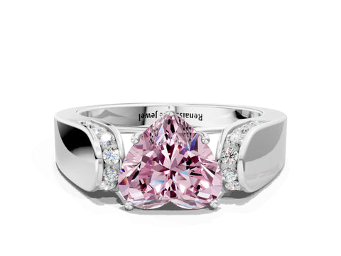 White gold Fancy Pink Heart Cut Cut Diamond Channel Set Solitaire Ring with Four-Prong Setting