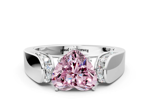 Sterling Silver Heart-Shaped Channel Set Engagement Ring Setting for Fancy Pink Center