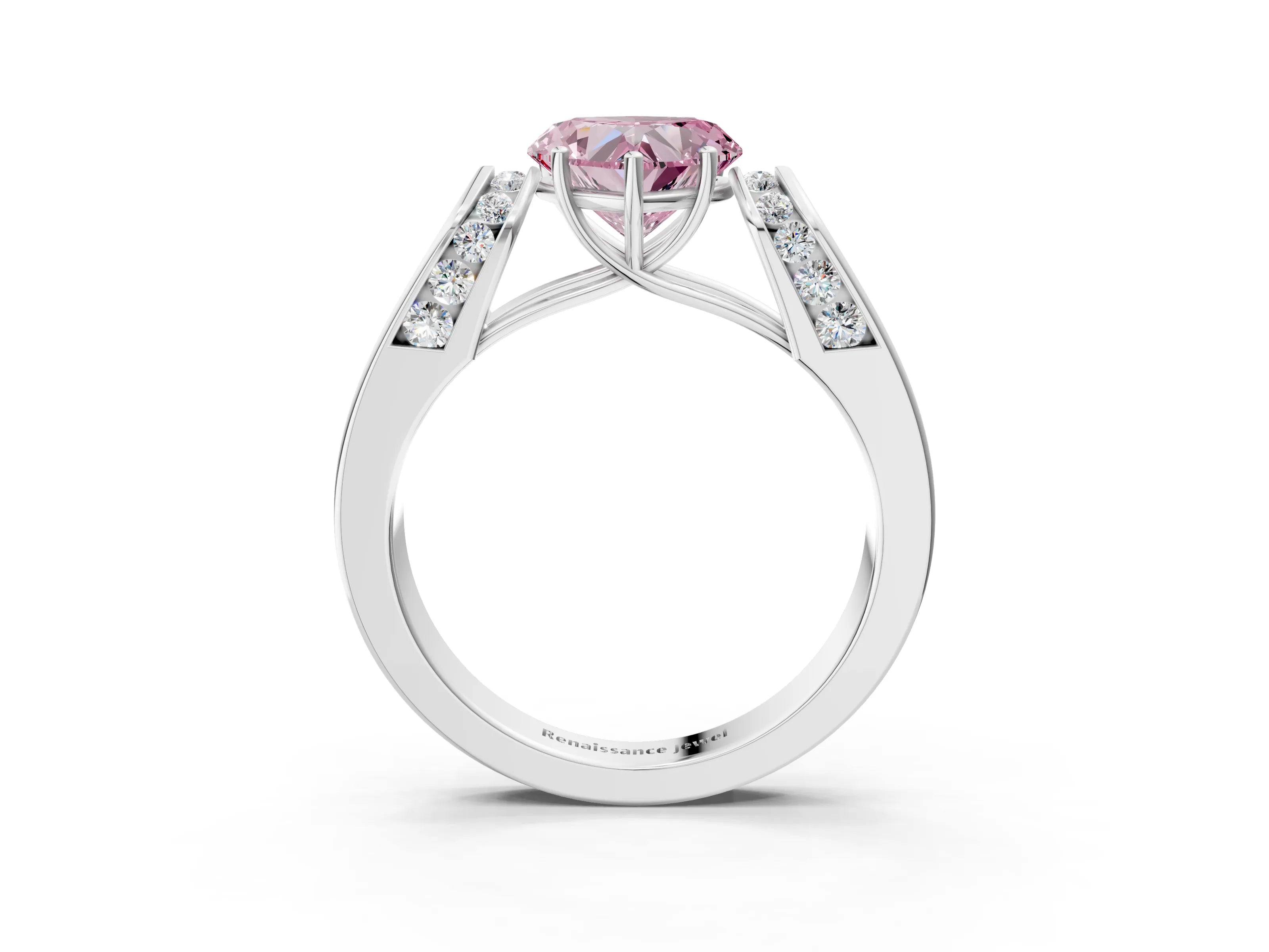 White gold Fancy Pink Heart Cut Cut Diamond Channel Set Solitaire Ring with Four-Prong Setting_99