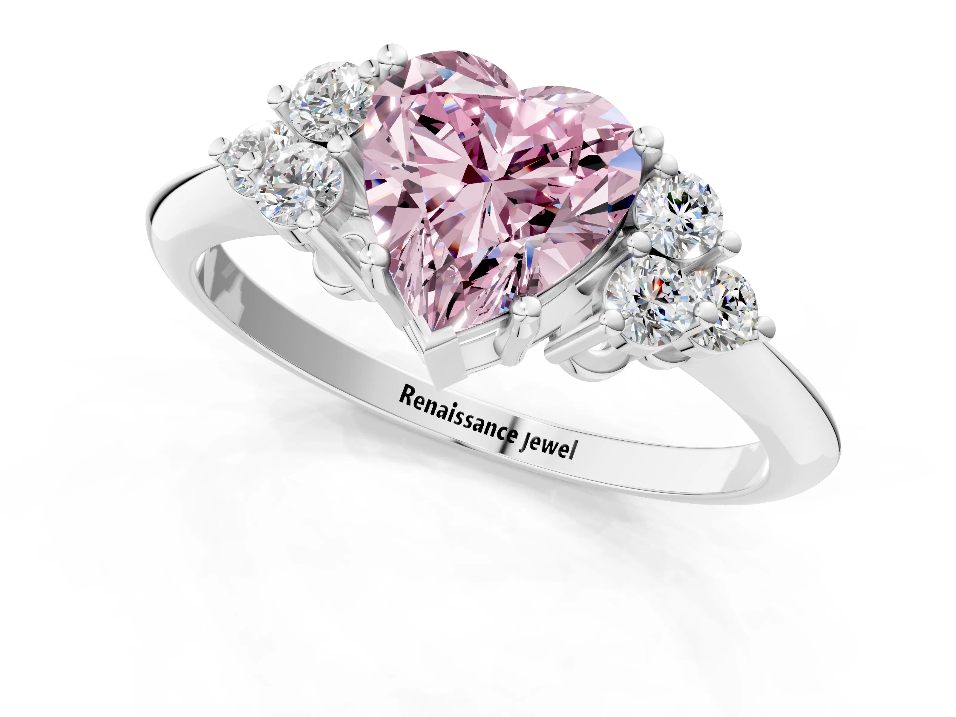 White gold Fancy Pink Heart Cut Cut Diamond Cluster Ring with Solitaire Band and Four-Prong Setting_13