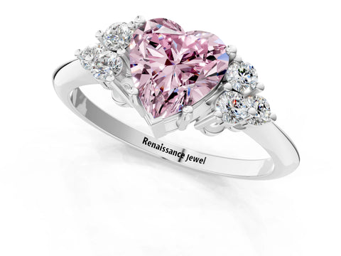 White gold Fancy Pink Heart Cut Cut Diamond Cluster Ring with Solitaire Band and Four-Prong Setting_13