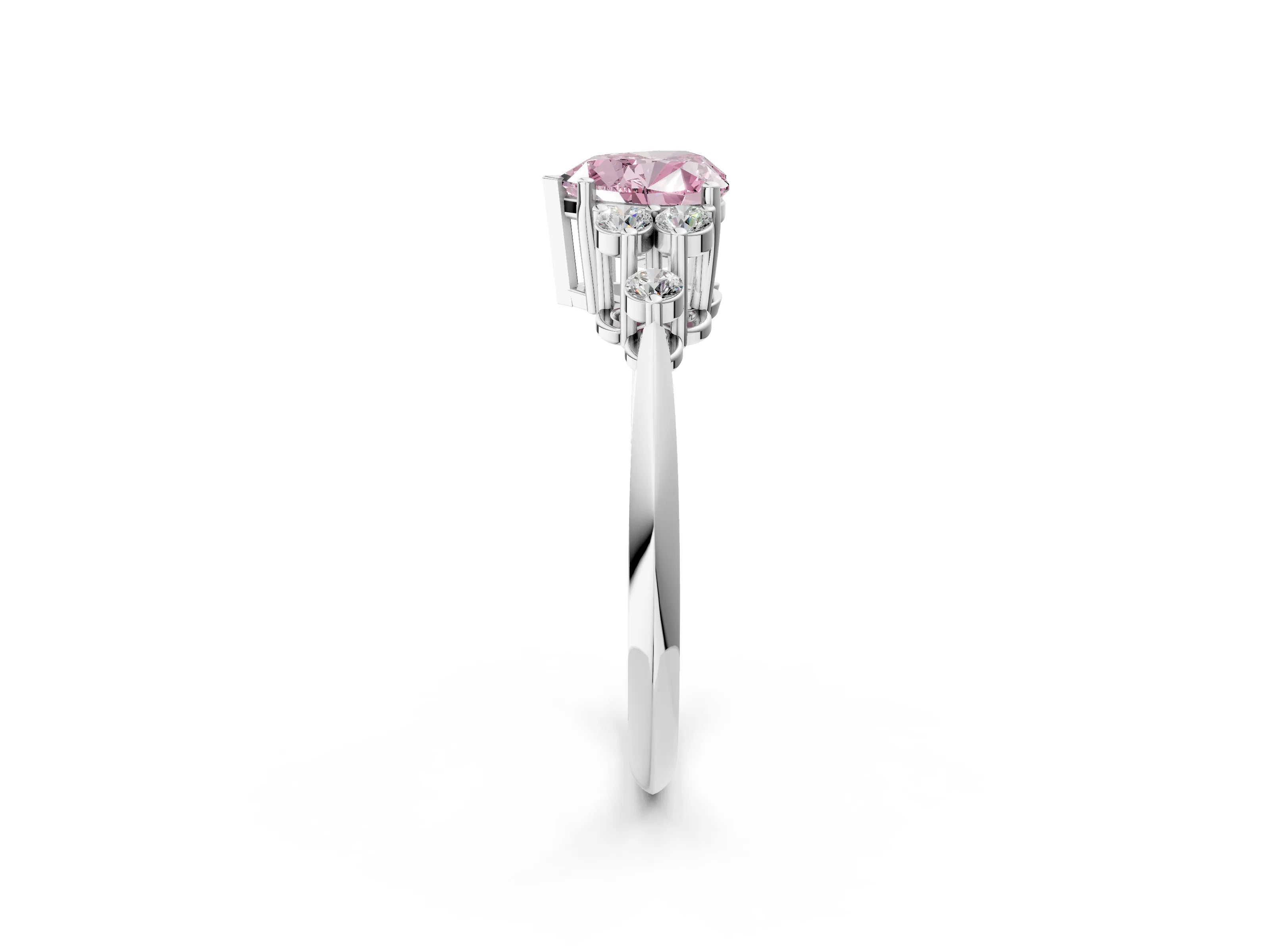 White gold Fancy Pink Heart Cut Cut Diamond Cluster Ring with Solitaire Band and Four-Prong Setting_14