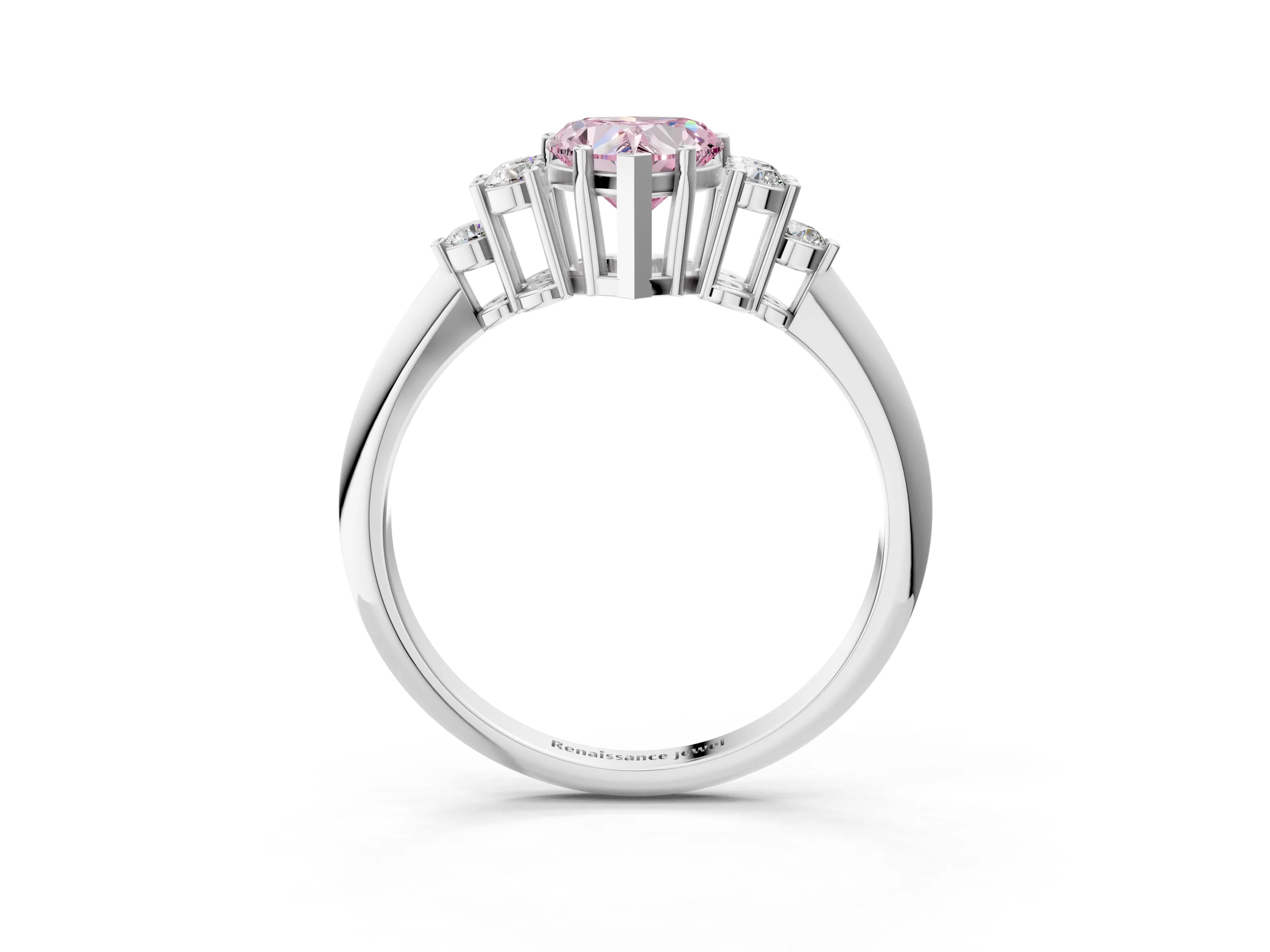 White gold Fancy Pink Heart Cut Cut Diamond Cluster Ring with Solitaire Band and Four-Prong Setting_15