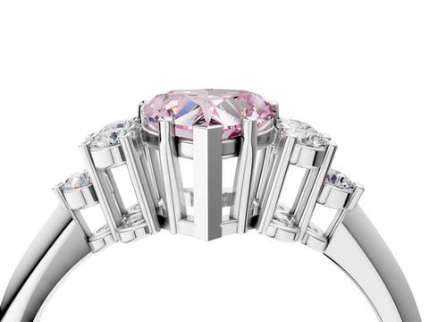 White gold Fancy Pink Heart Cut Cut Diamond Cluster Ring with Solitaire Band and Four-Prong Setting_16