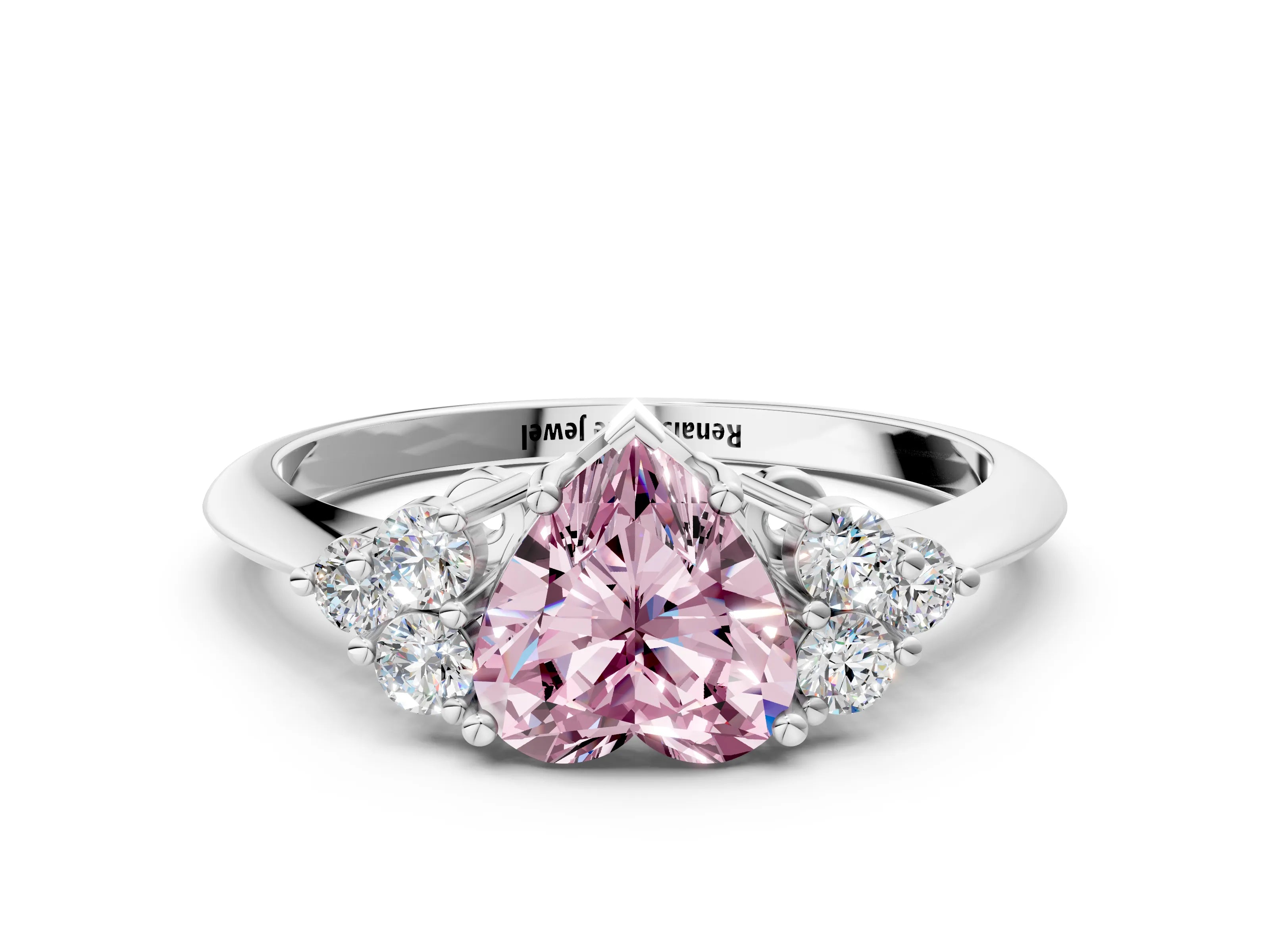 White gold Fancy Pink Heart Cut Cut Diamond Cluster Ring with Solitaire Band and Four-Prong Setting_36
