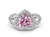 White gold Fancy Pink Heart Cut Cut Diamond Halo Engagement Ring with Open Split Pavé Band