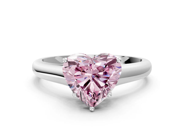 Platinum Fancy Pink Heart Cut Cut Diamond Solitaire Engagement Ring with Tapered Plain Band and Four-Prong Setting