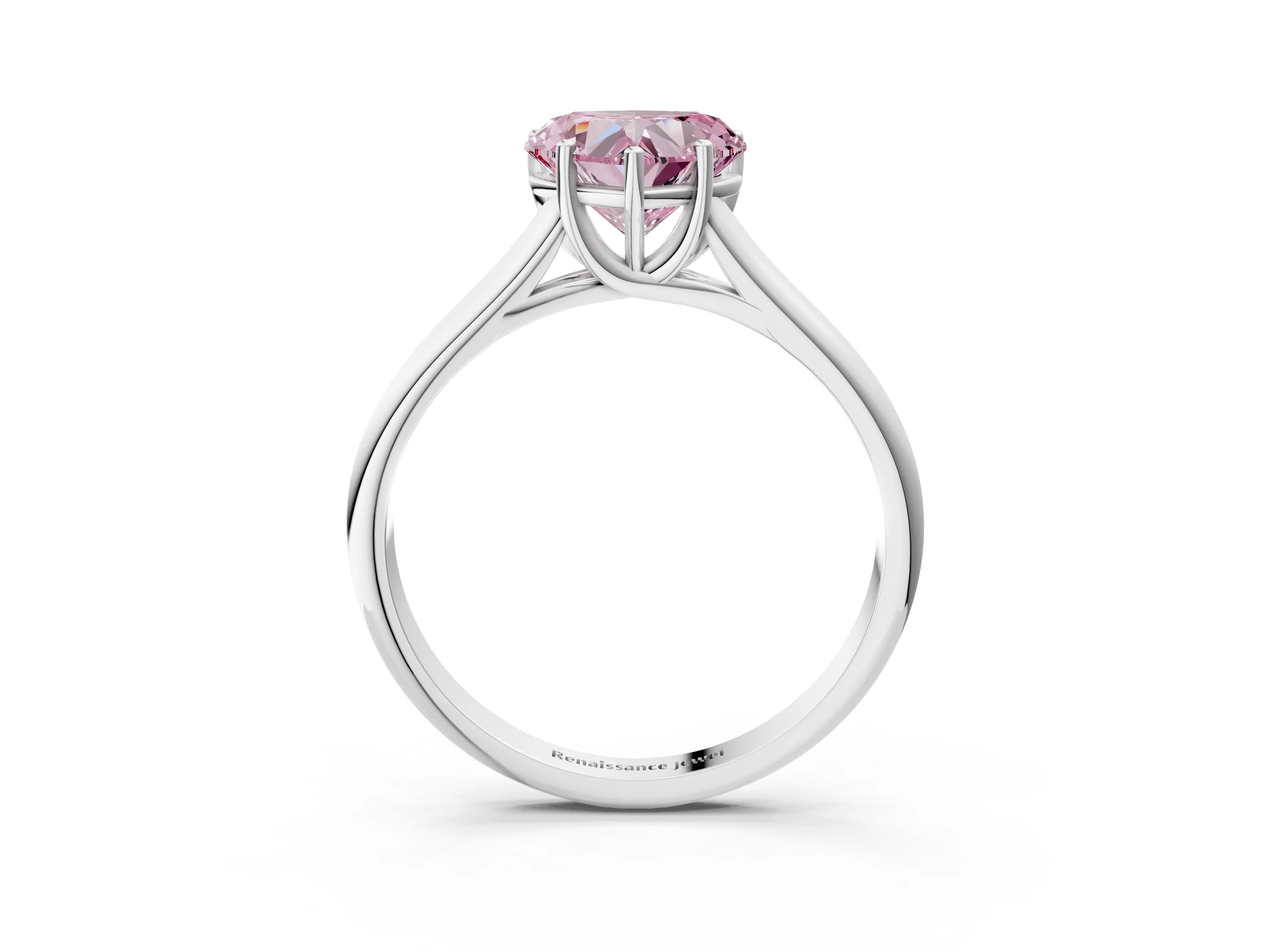 White gold Fancy Pink Heart Cut Cut Diamond Solitaire Engagement Ring with Tapered Plain Band and Four-Prong Setting_15
