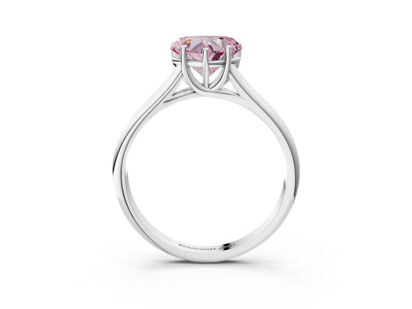 Platinum Fancy Pink Heart Cut Cut Diamond Solitaire Engagement Ring with Tapered Plain Band and Four-Prong Setting
