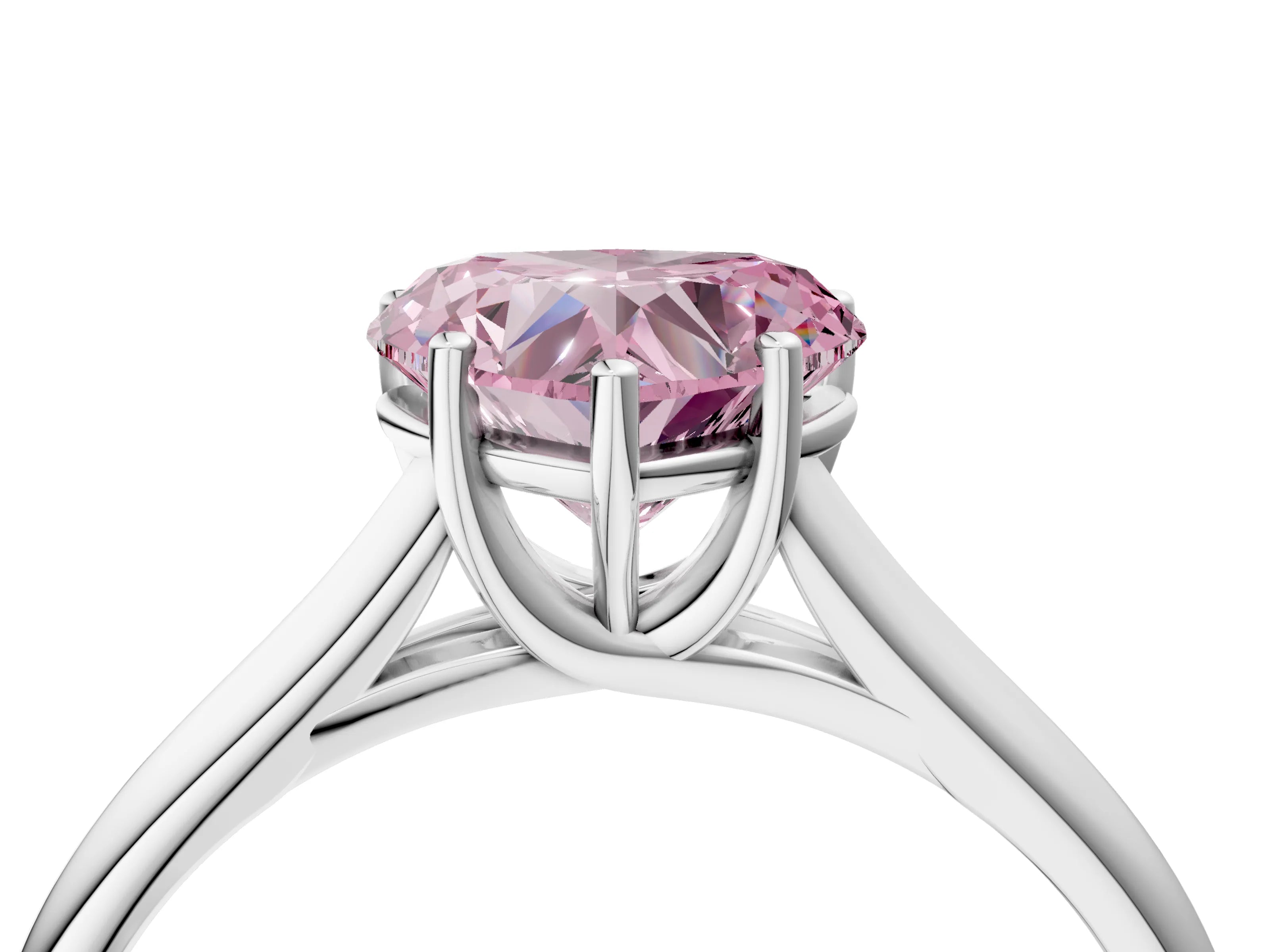 White gold Fancy Pink Heart Cut Cut Diamond Solitaire Engagement Ring with Tapered Plain Band and Four-Prong Setting_16
