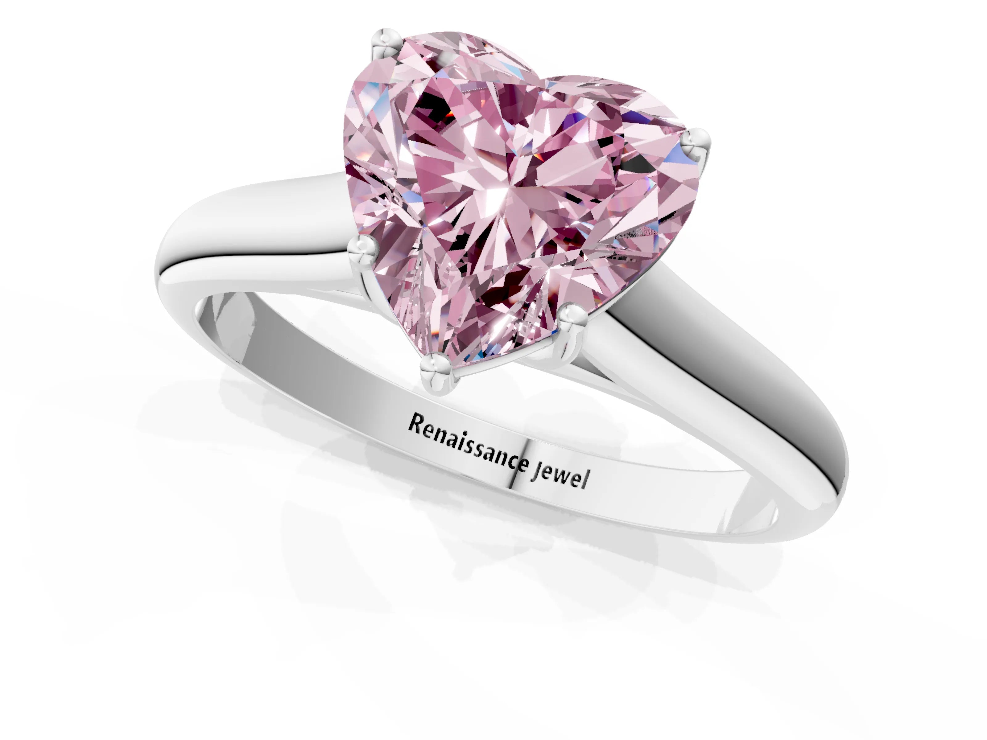 White gold Fancy Pink Heart Cut Cut Diamond Solitaire Engagement Ring with Tapered Plain Band and Four-Prong Setting_1