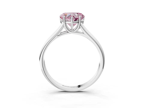 White gold Fancy Pink Heart Cut Cut Diamond Solitaire Engagement Ring with Tapered Plain Band and Four-Prong Setting_3