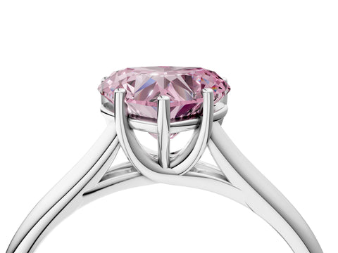 White gold Fancy Pink Heart Cut Cut Diamond Solitaire Engagement Ring with Tapered Plain Band and Four-Prong Setting_4