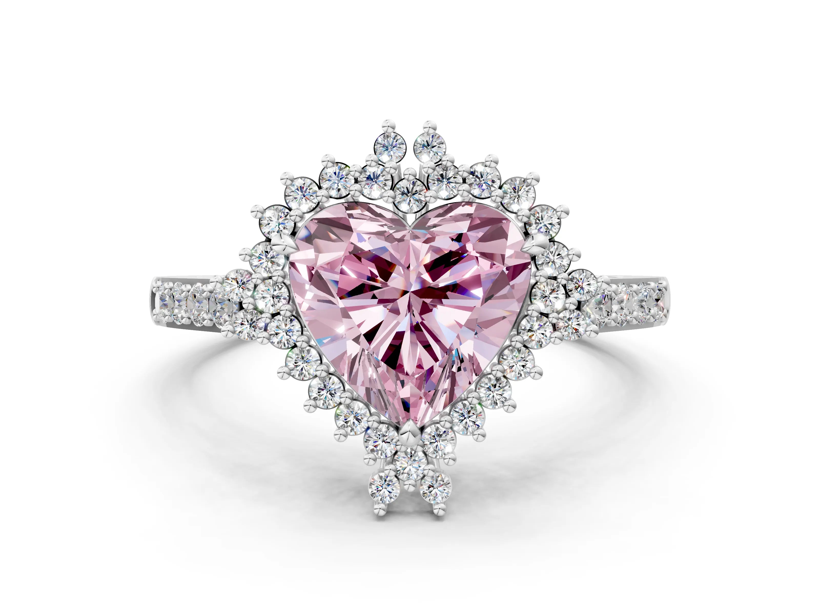 White gold Fancy Pink Heart Cut Cut Diamond Sunburst Halo Engagement Ring with Pavé Band_12
