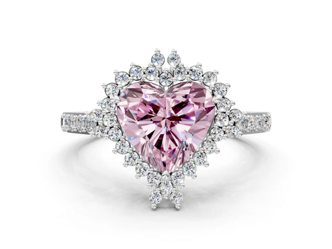 White gold Fancy Pink Heart Cut Cut Diamond Sunburst Halo Engagement Ring with Pavé Band_12