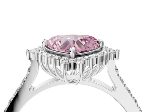 White gold Fancy Pink Heart Cut Cut Diamond Sunburst Halo Engagement Ring with Pavé Band_16