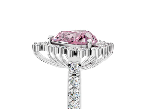 White gold Fancy Pink Heart Cut Cut Diamond Sunburst Halo Engagement Ring with Pavé Band_17