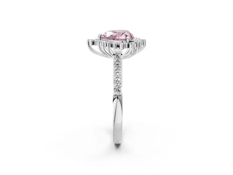 White gold Fancy Pink Heart Cut Cut Diamond Sunburst Halo Engagement Ring with Pavé Band_2