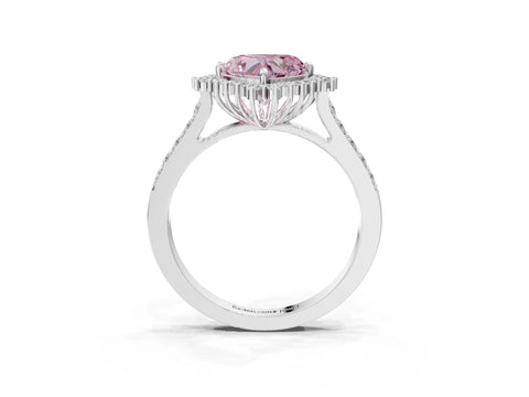 White gold Fancy Pink Heart Cut Cut Diamond Sunburst Halo Engagement Ring with Pavé Band_3