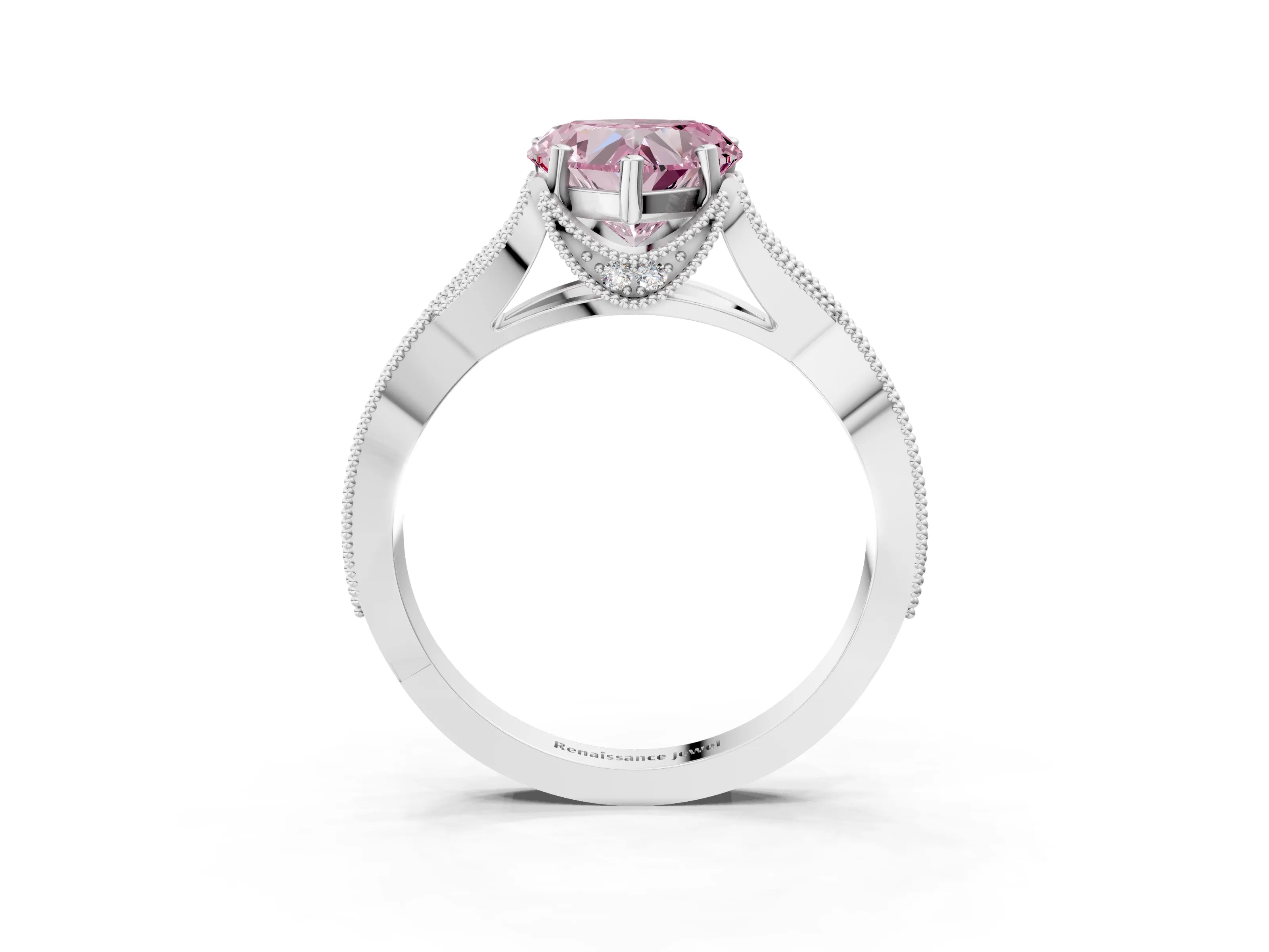 White gold Fancy Pink Heart Cut Cut Diamond Twisted Band with Milgrain Pave Setting and Four-Prong Setting_14