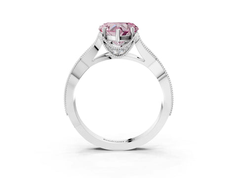 White gold Fancy Pink Heart Cut Cut Diamond Twisted Band with Milgrain Pave Setting and Four-Prong Setting_14