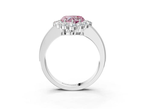 White gold Fancy Pink Heart Cut Cut Halo Diamond Pavé Engagement Ring with Milgrain Detailing_15