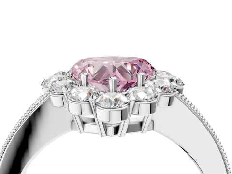 White gold Fancy Pink Heart Cut Cut Halo Diamond Pavé Engagement Ring with Milgrain Detailing_4