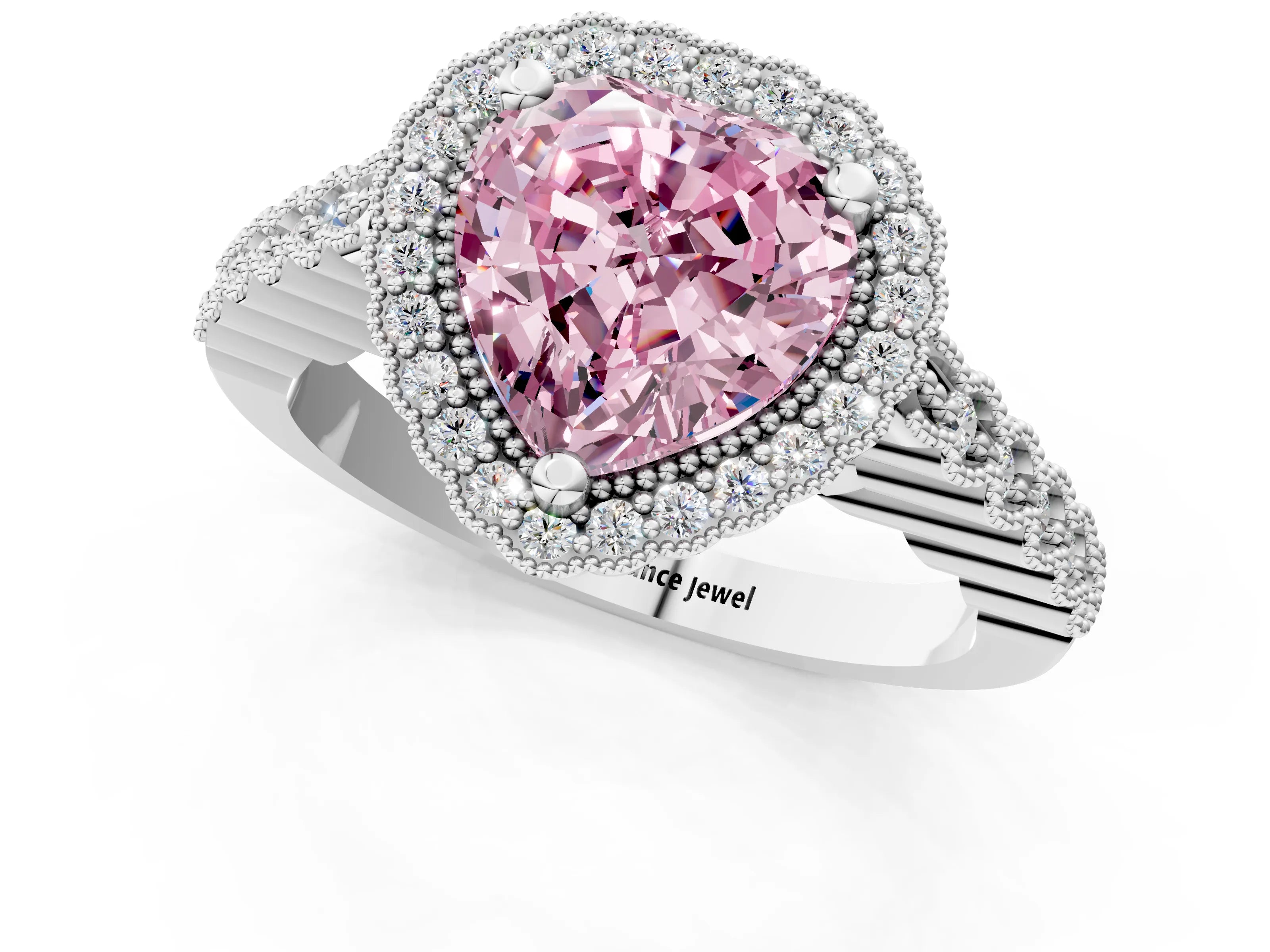 White gold Fancy Pink Heart Cut Cut Halo Pavé Solitaire Ring with Milgrain Band_13