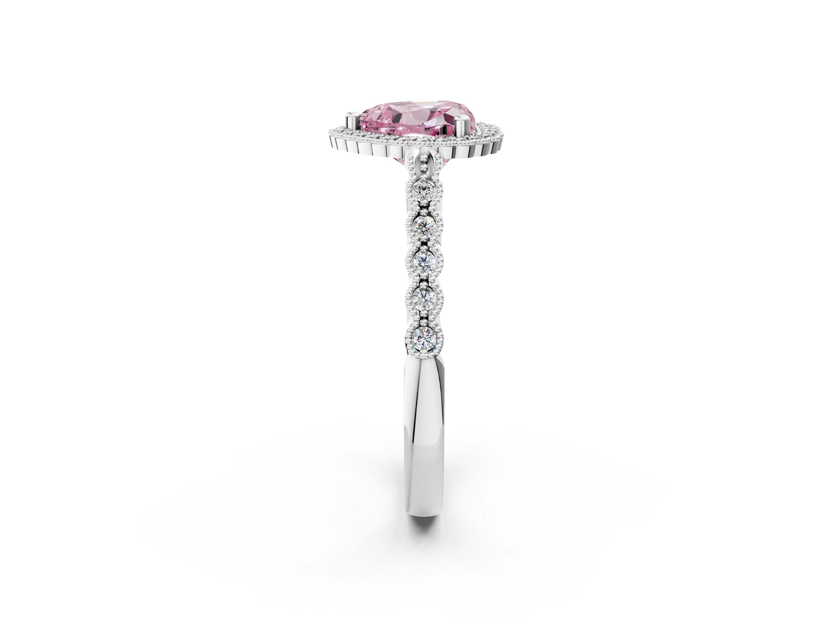 White gold Fancy Pink Heart Cut Cut Halo Pavé Solitaire Ring with Milgrain Band_14