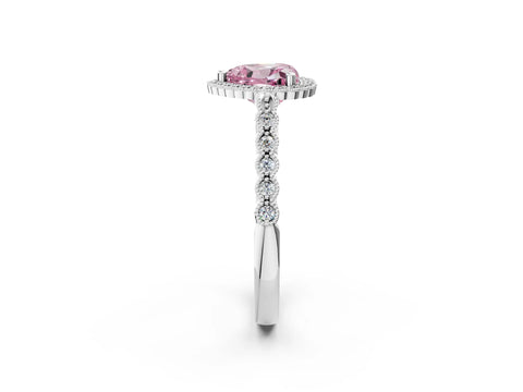 White gold Fancy Pink Heart Cut Cut Halo Pavé Solitaire Ring with Milgrain Band_14