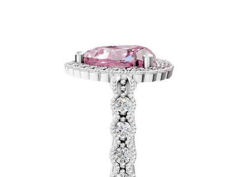 White gold Fancy Pink Heart Cut Cut Halo Pavé Solitaire Ring with Milgrain Band_17