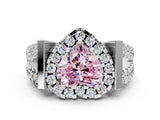 White gold Fancy Pink Heart Cut Cut Halo Split Shank Prong Set Ring