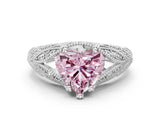 White gold Fancy Pink Heart Cut Cut Milgrain Pave Diamond Engagement Ring with Four-Prong Setting_3