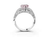 White gold Fancy Pink Heart Cut Cut Milgrain Pave Diamond Engagement Ring with Four-Prong Setting_6