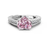 White gold Fancy Pink Heart Cut Cut Pave Band Milgrain Solitaire Ring