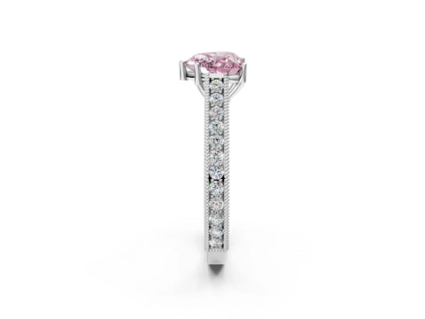 White gold Fancy Pink Heart Cut Cut Pave Band Milgrain Solitaire Ring_14