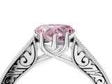 White gold Fancy Pink Heart Cut Cut Pave Band Milgrain Solitaire Ring_22